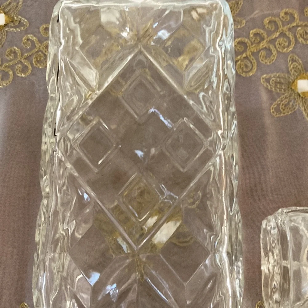 Vintage Decor Liquor Cut Glass Decanter Wine Bottle Diamond Pattern